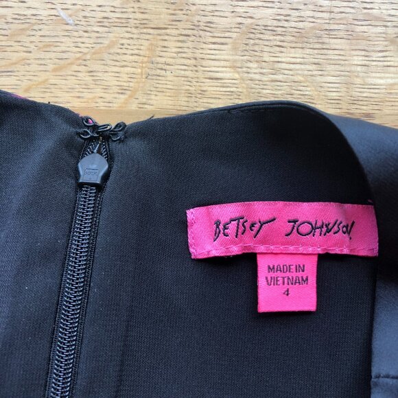 Betsey Johnson Faux Wrap Dress Black Pink Floral Size 4 - Picture 5 of 13